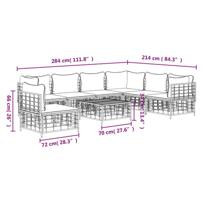 8 pcs conjunto lounge de jardim c/ almofadões vime PE antracite