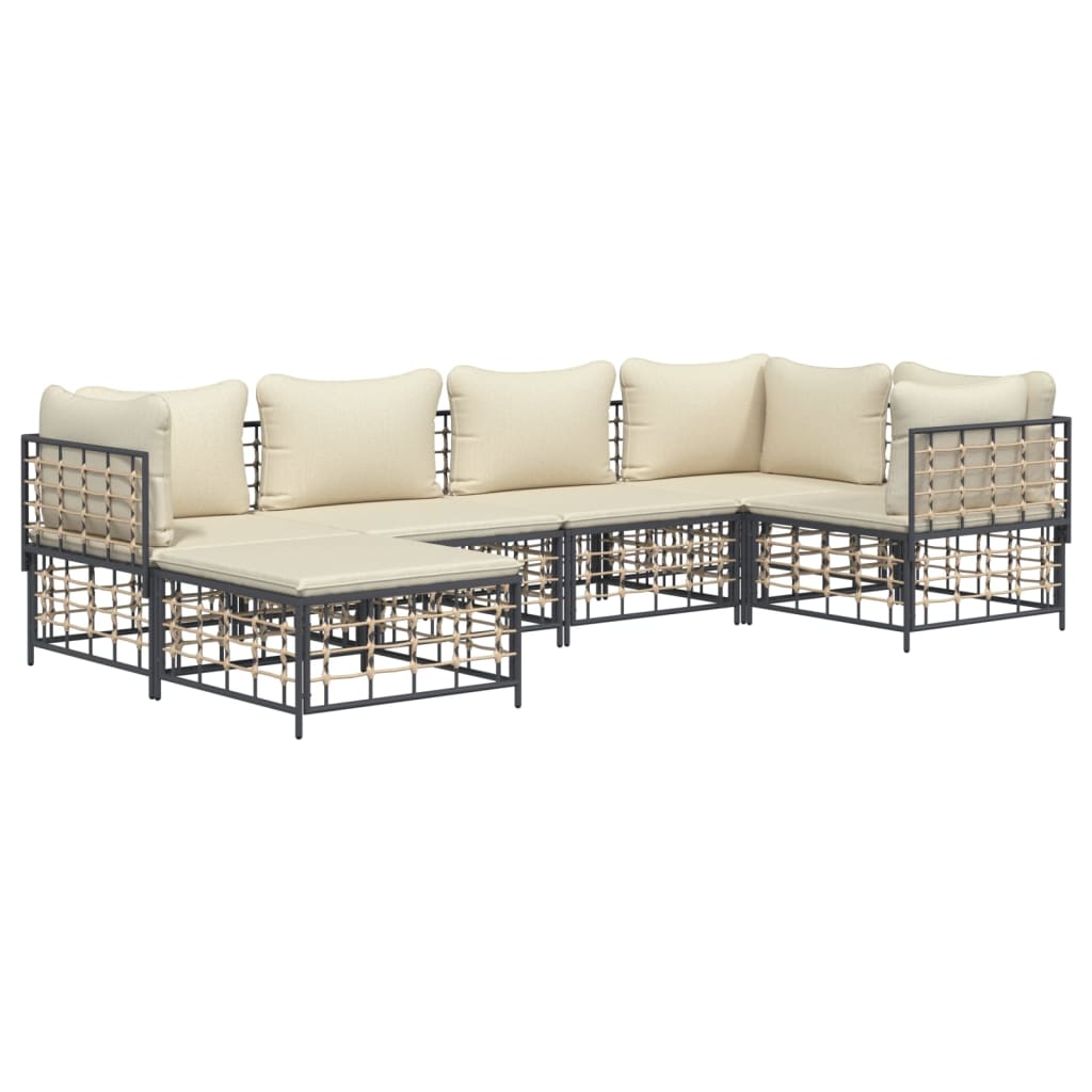 6 pcs conjunto lounge de jardim c/ almofadões vime PE antracite