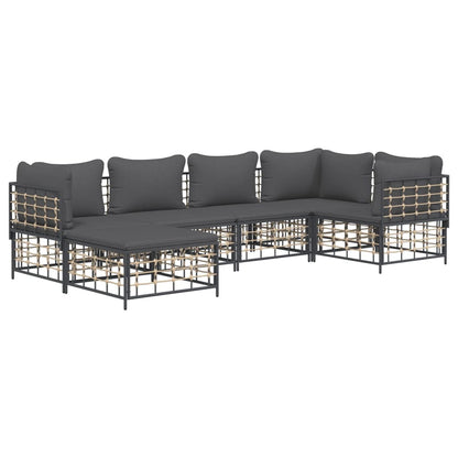 6 pcs conjunto lounge de jardim c/ almofadões vime PE antracite