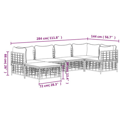 6 pcs conjunto lounge de jardim c/ almofadões vime PE antracite