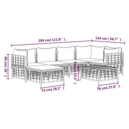 7 pcs conjunto lounge de jardim c/ almofadões vime PE antracite