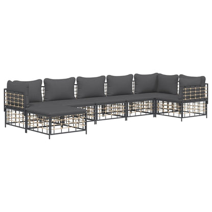 7 pcs conjunto lounge de jardim c/ almofadões vime PE antracite