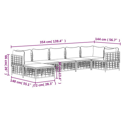 7 pcs conjunto lounge de jardim c/ almofadões vime PE antracite