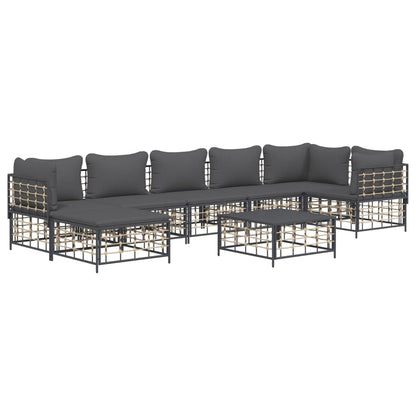 8 pcs conjunto lounge de jardim c/ almofadões vime PE antracite