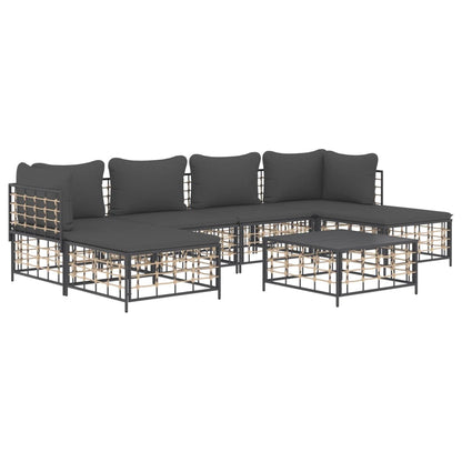 7 pcs conjunto lounge de jardim c/ almofadões vime PE antracite