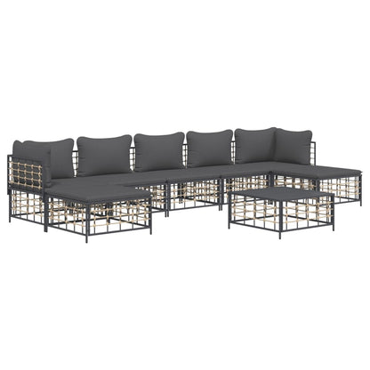 8 pcs conjunto lounge de jardim c/ almofadões vime PE antracite