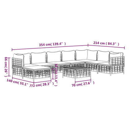 9 pcs conjunto lounge de jardim c/ almofadões vime PE antracite