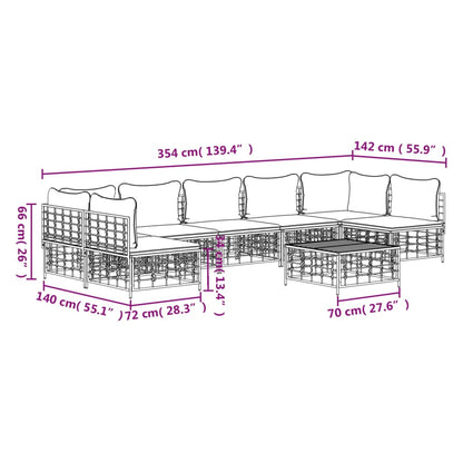 8 pcs conjunto lounge de jardim c/ almofadões vime PE antracite