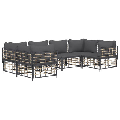 6 pcs conjunto lounge de jardim c/ almofadões vime PE antracite