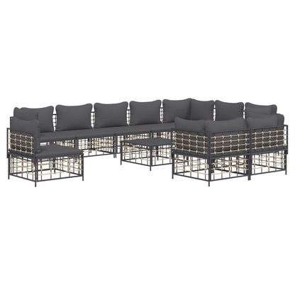 11pcs conjunto lounge de jardim c/ almofadões vime PE antracite