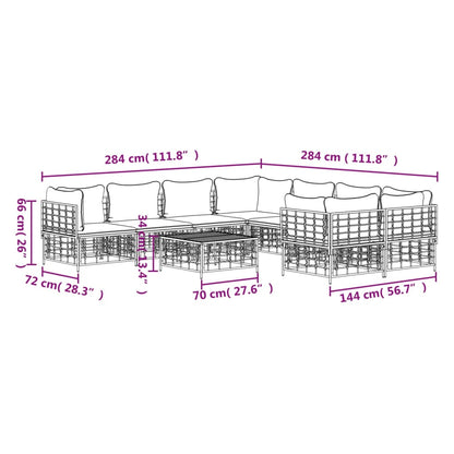 9 pcs conjunto lounge de jardim c/ almofadões vime PE antracite