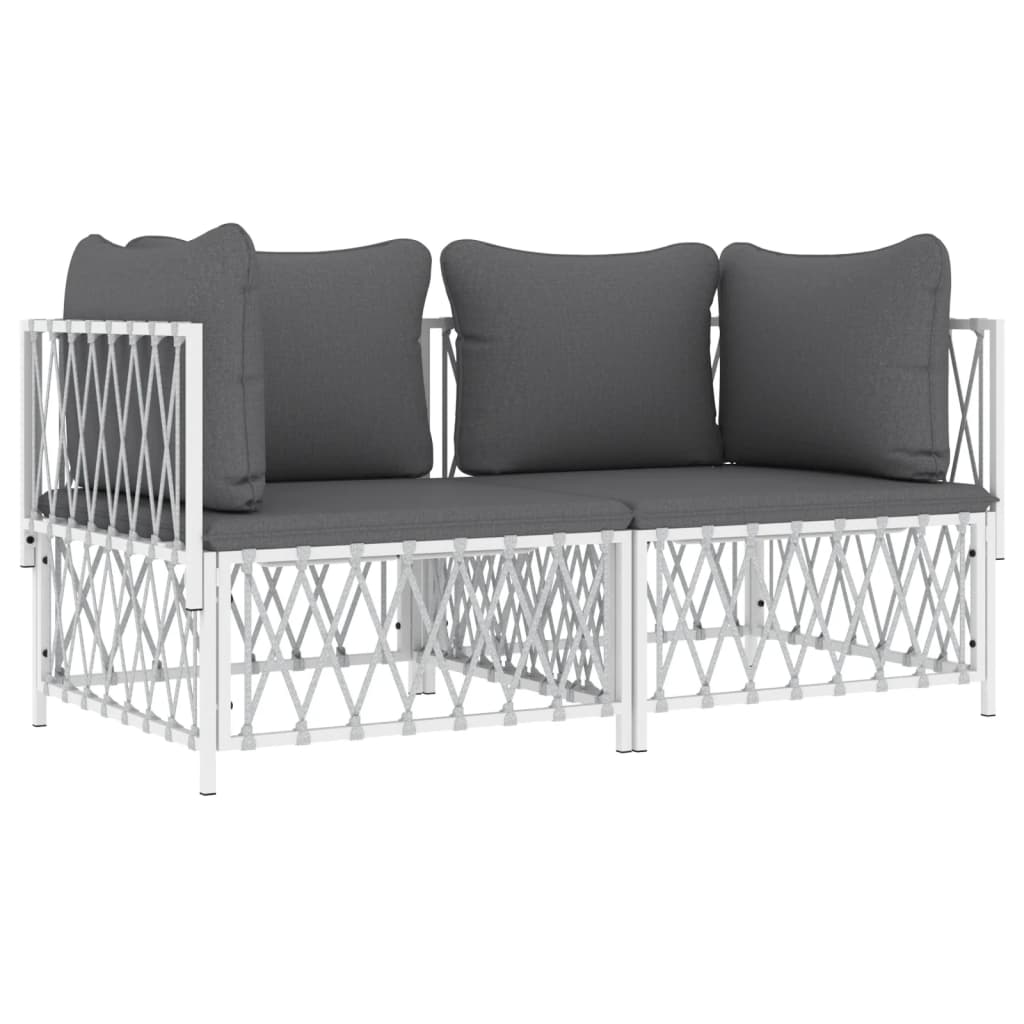 2 pcs conjunto lounge de jardim com almofadões aço branco