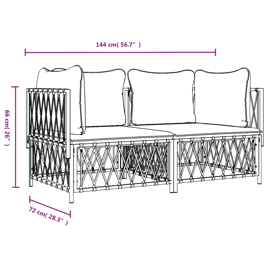 2 pcs conjunto lounge de jardim com almofadões aço branco