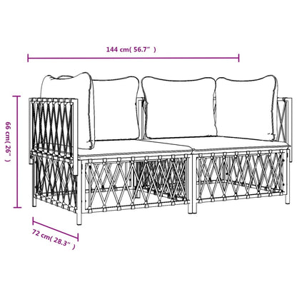 2 pcs conjunto lounge de jardim com almofadões aço branco