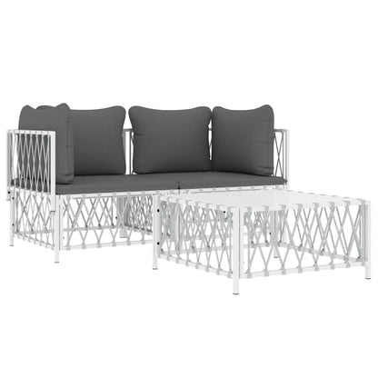 3 pcs conjunto lounge de jardim com almofadões aço branco