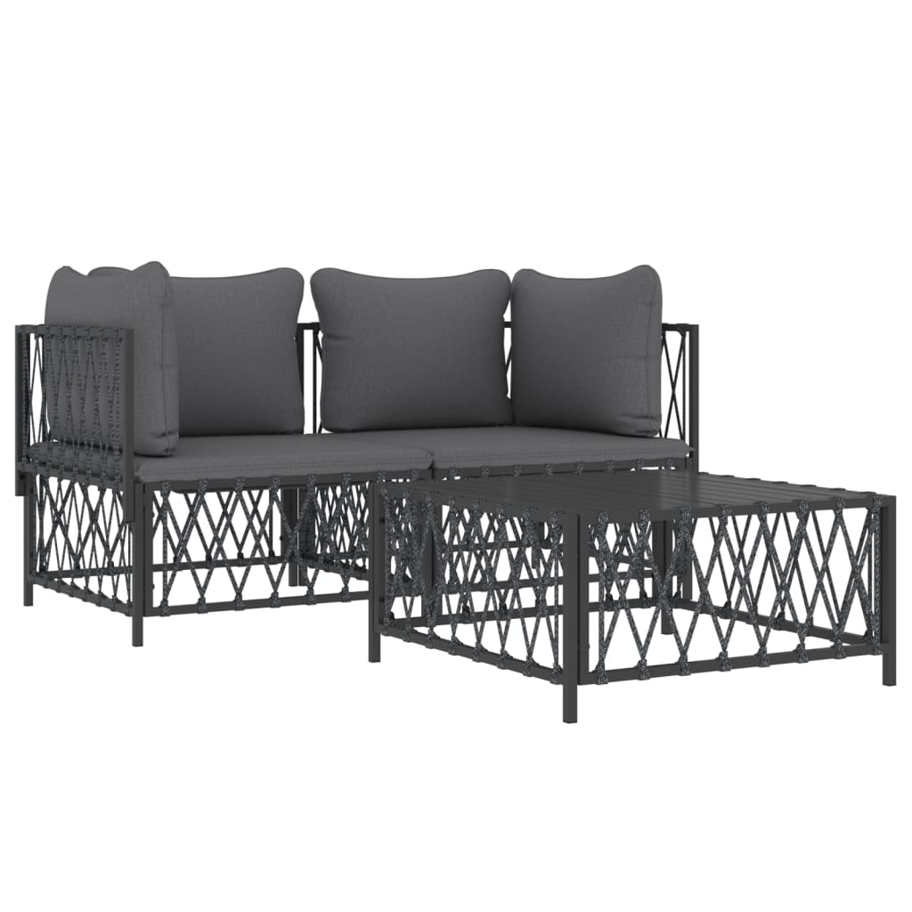 3 pcs conjunto lounge de jardim com almofadões aço antracite