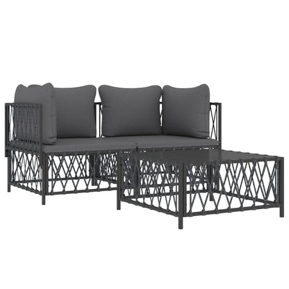 3 pcs conjunto lounge de jardim com almofadões aço antracite