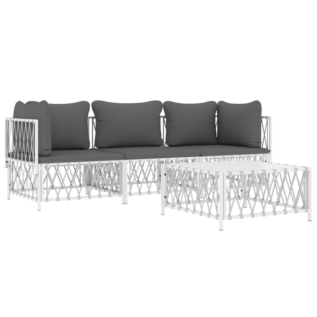 4 pcs conjunto lounge de jardim com almofadões aço branco