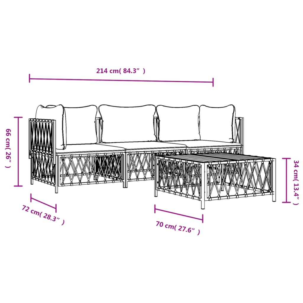 4 pcs conjunto lounge de jardim com almofadões aço branco