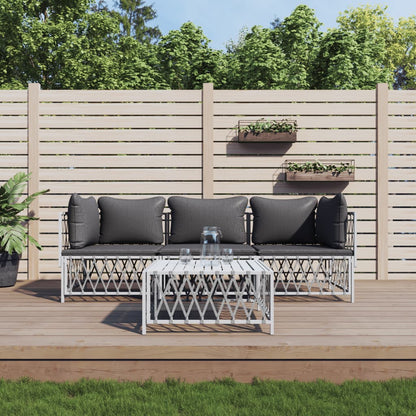 4 pcs conjunto lounge de jardim com almofadões aço branco