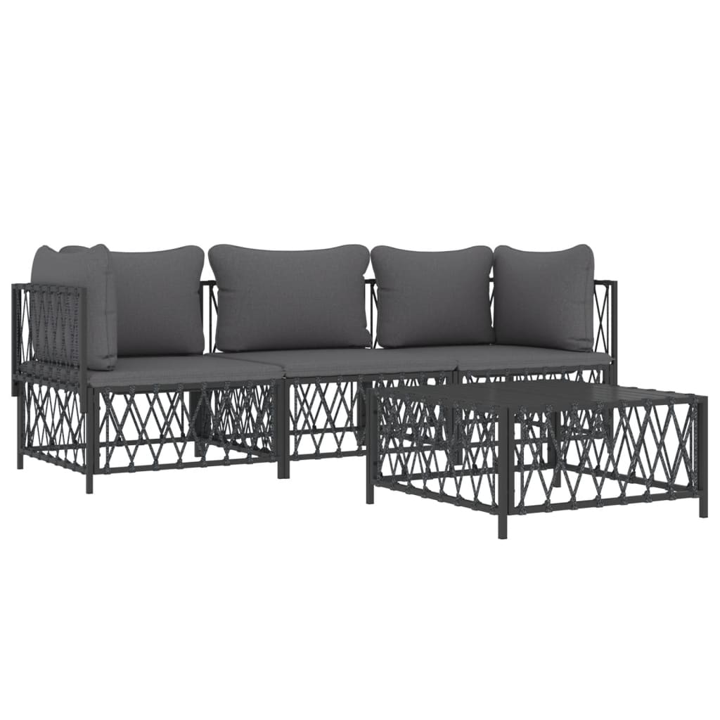 4 pcs conjunto lounge de jardim com almofadões aço antracite