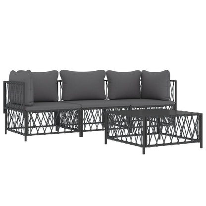 4 pcs conjunto lounge de jardim com almofadões aço antracite