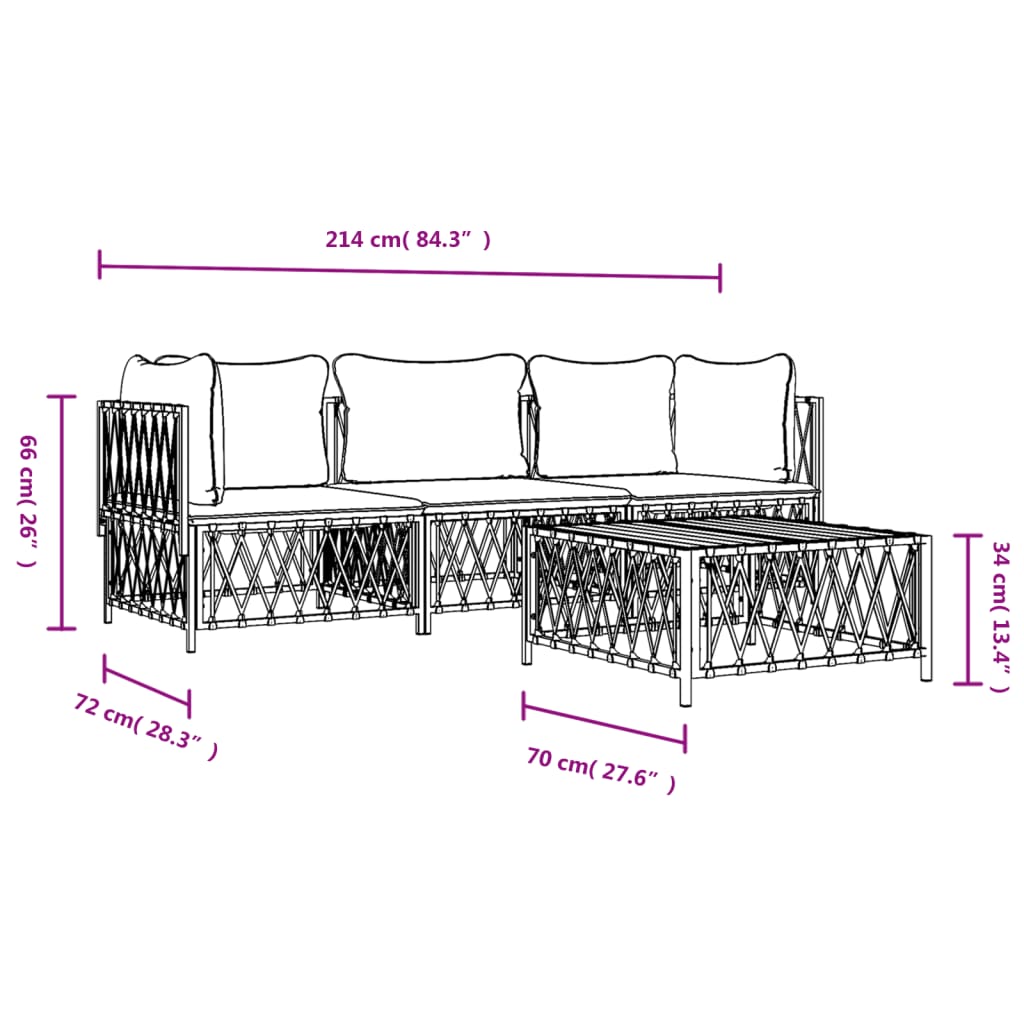 4 pcs conjunto lounge de jardim com almofadões aço antracite