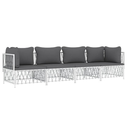 4 pcs conjunto lounge de jardim com almofadões aço branco