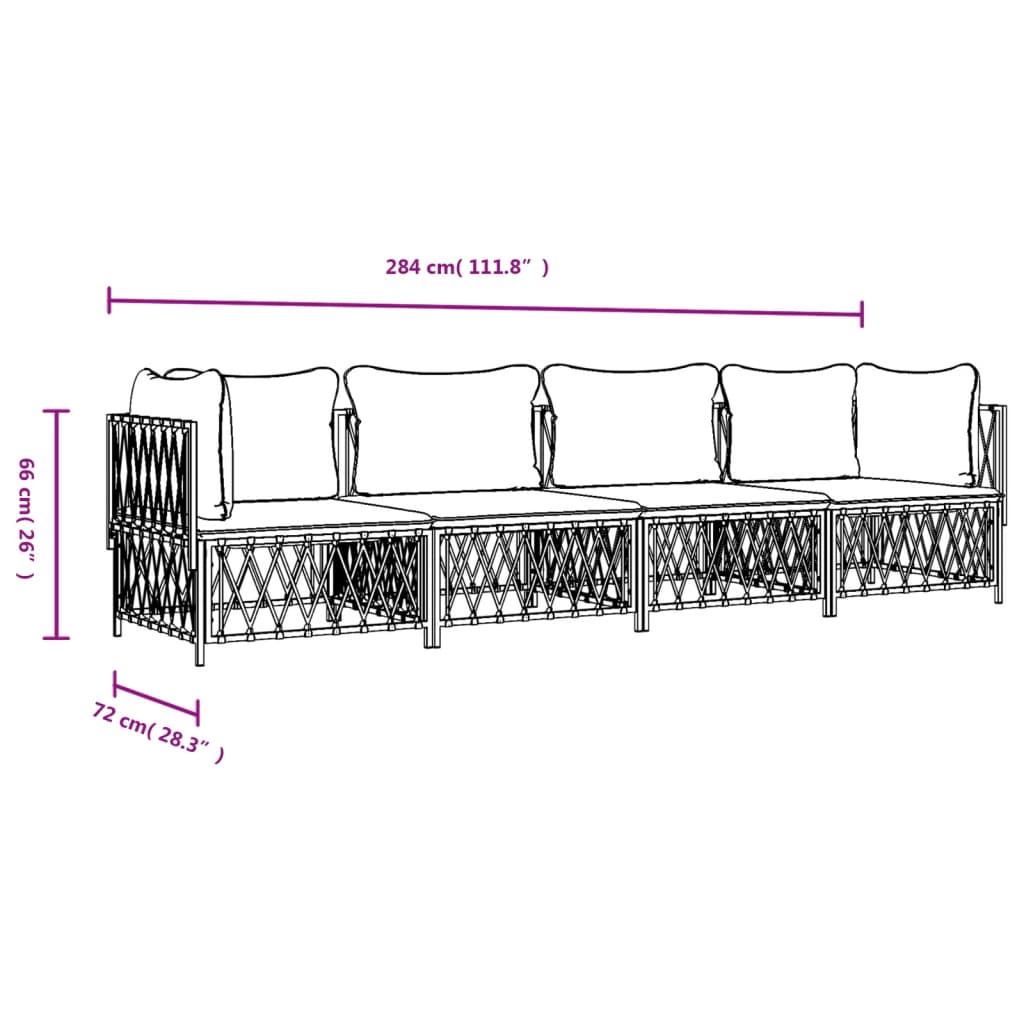 4 pcs conjunto lounge de jardim com almofadões aço branco