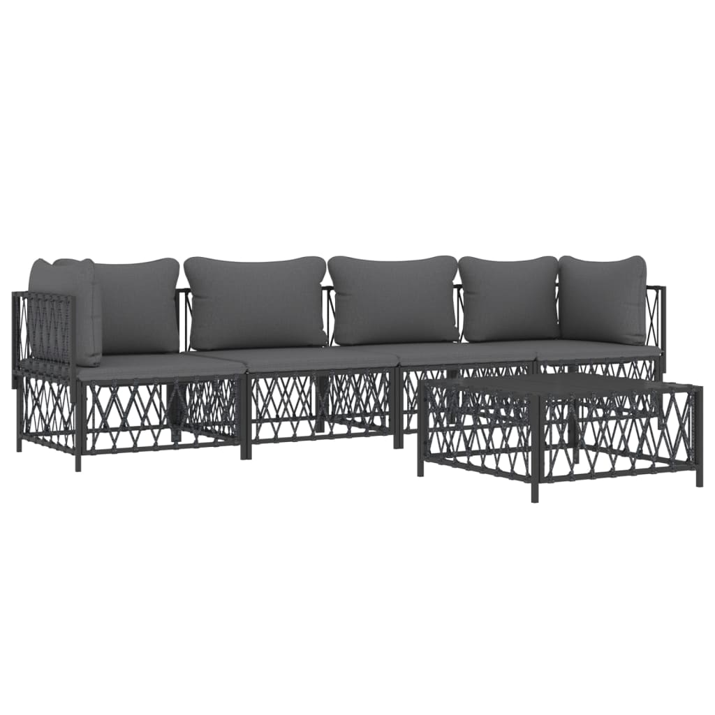 5 pcs conjunto lounge de jardim com almofadões aço antracite