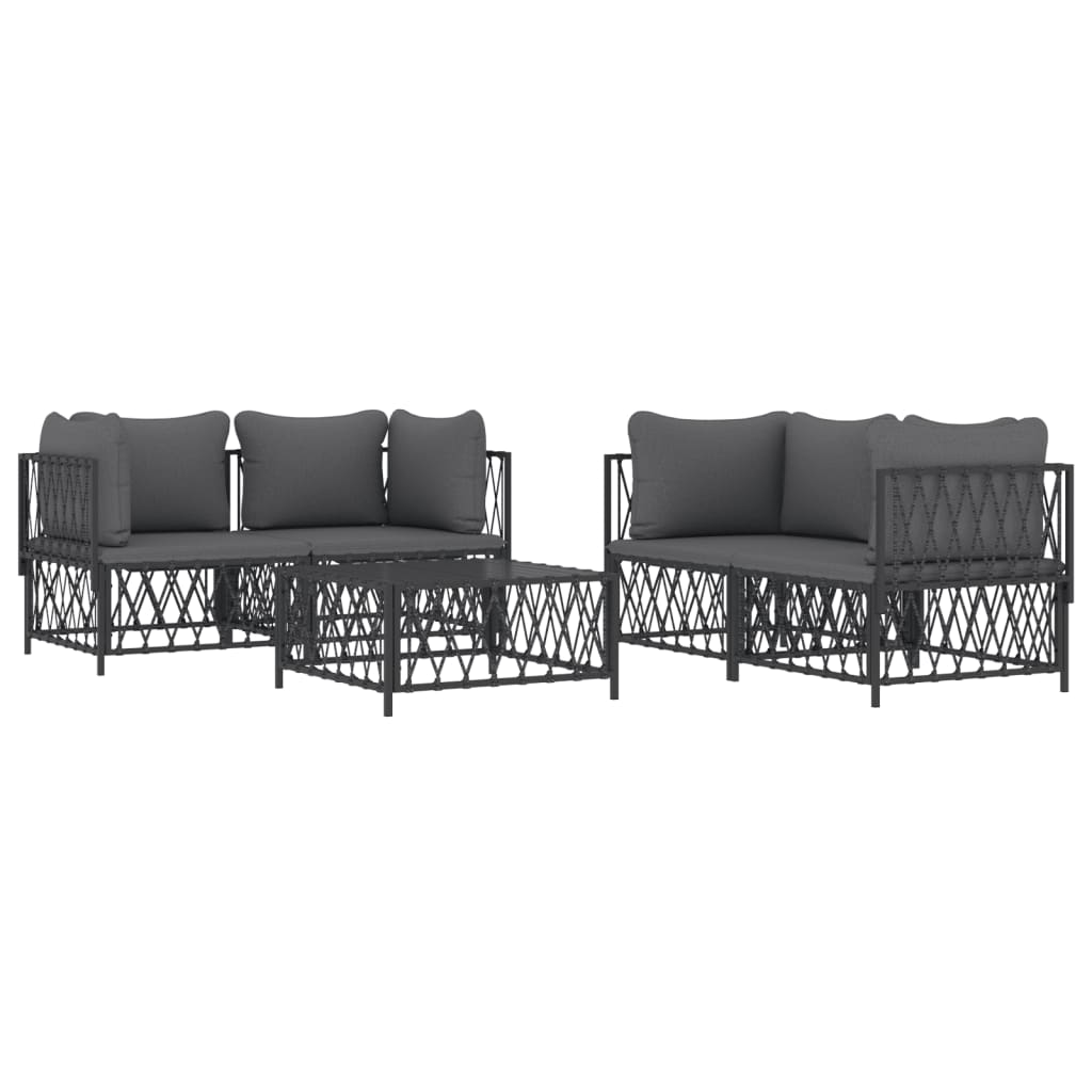 5 pcs conjunto lounge de jardim com almofadões aço antracite