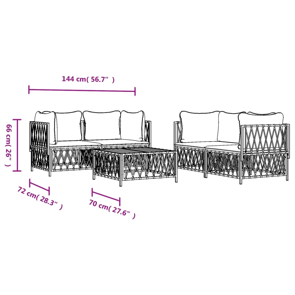 5 pcs conjunto lounge de jardim com almofadões aço antracite