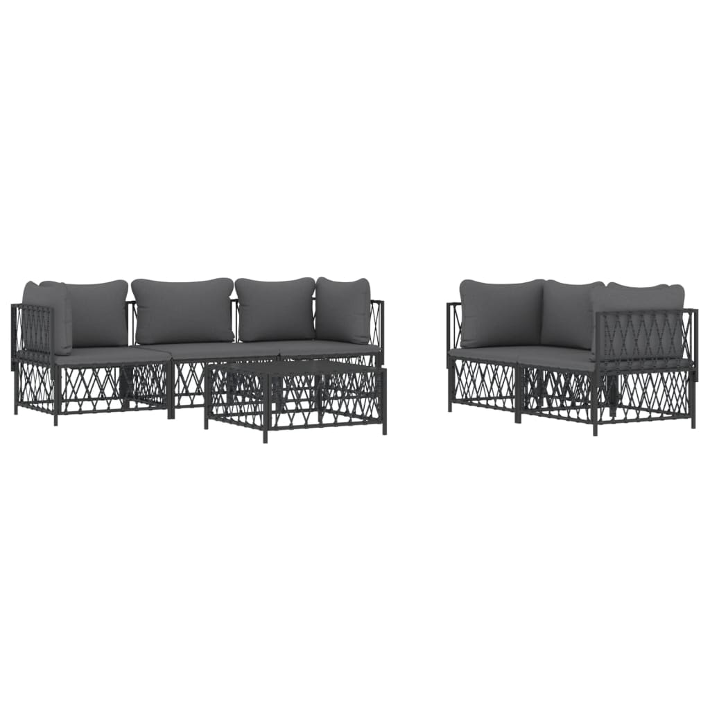 6 pcs conjunto lounge de jardim com almofadões aço antracite