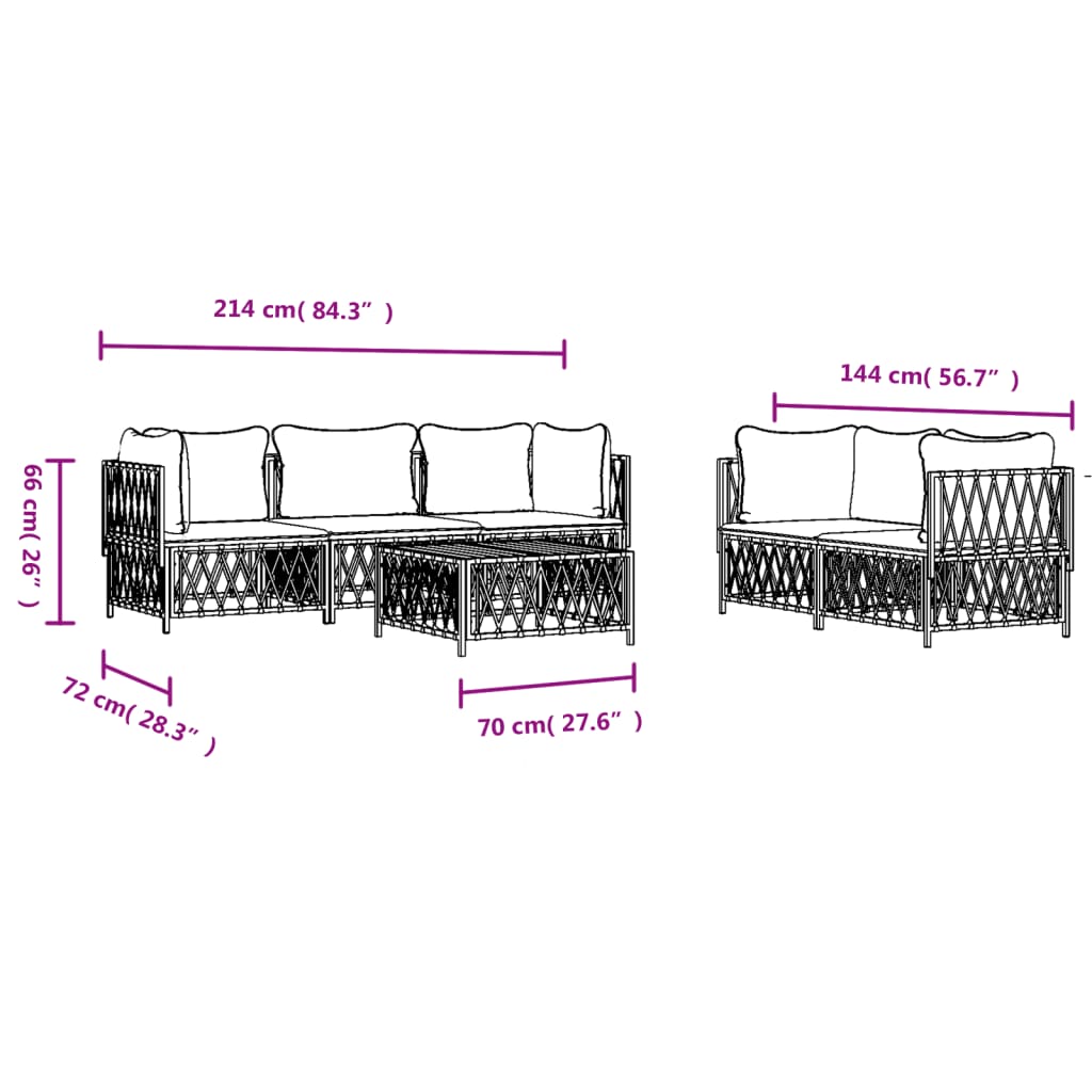 6 pcs conjunto lounge de jardim com almofadões aço antracite