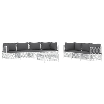 8 pcs conjunto lounge de jardim com almofadões aço branco