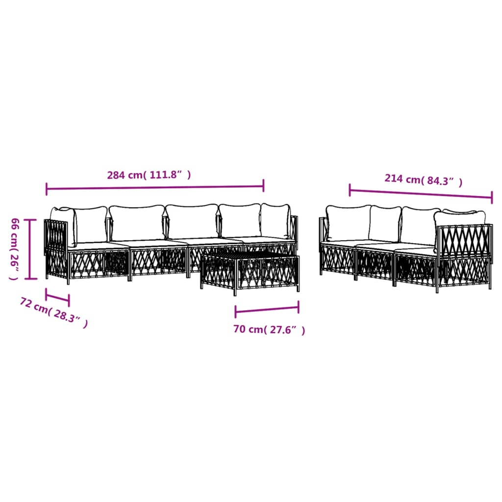 8 pcs conjunto lounge de jardim com almofadões aço branco