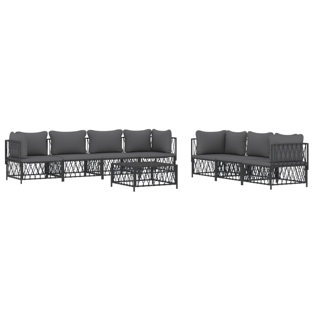 8 pcs conjunto lounge de jardim com almofadões aço antracite