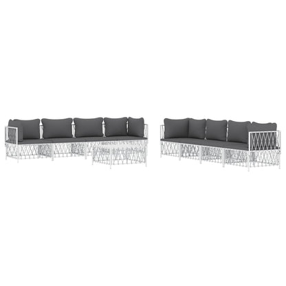 9 pcs conjunto lounge de jardim com almofadões aço branco