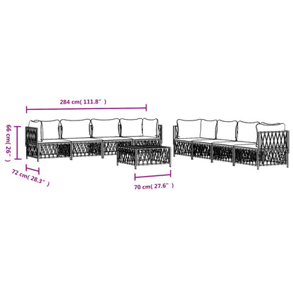 9 pcs conjunto lounge de jardim com almofadões aço branco