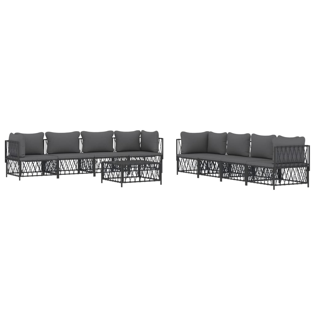 9 pcs conjunto lounge de jardim com almofadões aço antracite