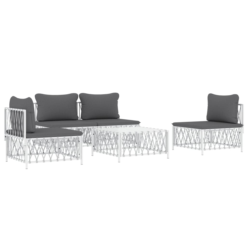 5 pcs conjunto lounge de jardim com almofadões aço branco