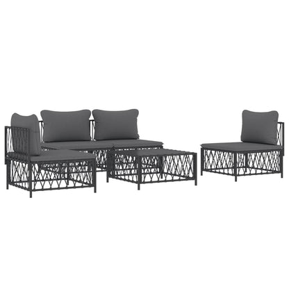 5 pcs conjunto lounge de jardim com almofadões aço antracite