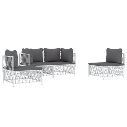 4 pcs conjunto lounge de jardim com almofadões aço branco