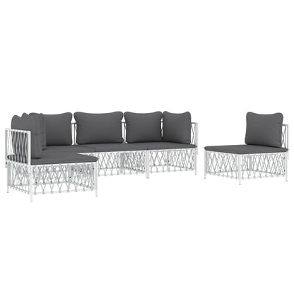 5 pcs conjunto lounge de jardim com almofadões aço branco