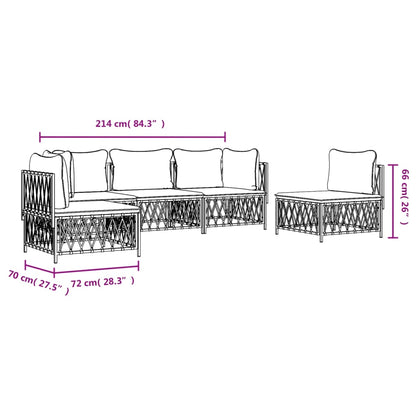 5 pcs conjunto lounge de jardim com almofadões aço branco