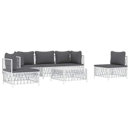 6 pcs conjunto lounge de jardim com almofadões aço branco