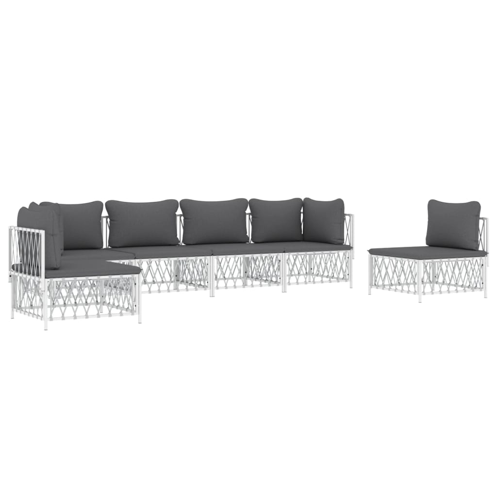 6 pcs conjunto lounge de jardim com almofadões aço branco