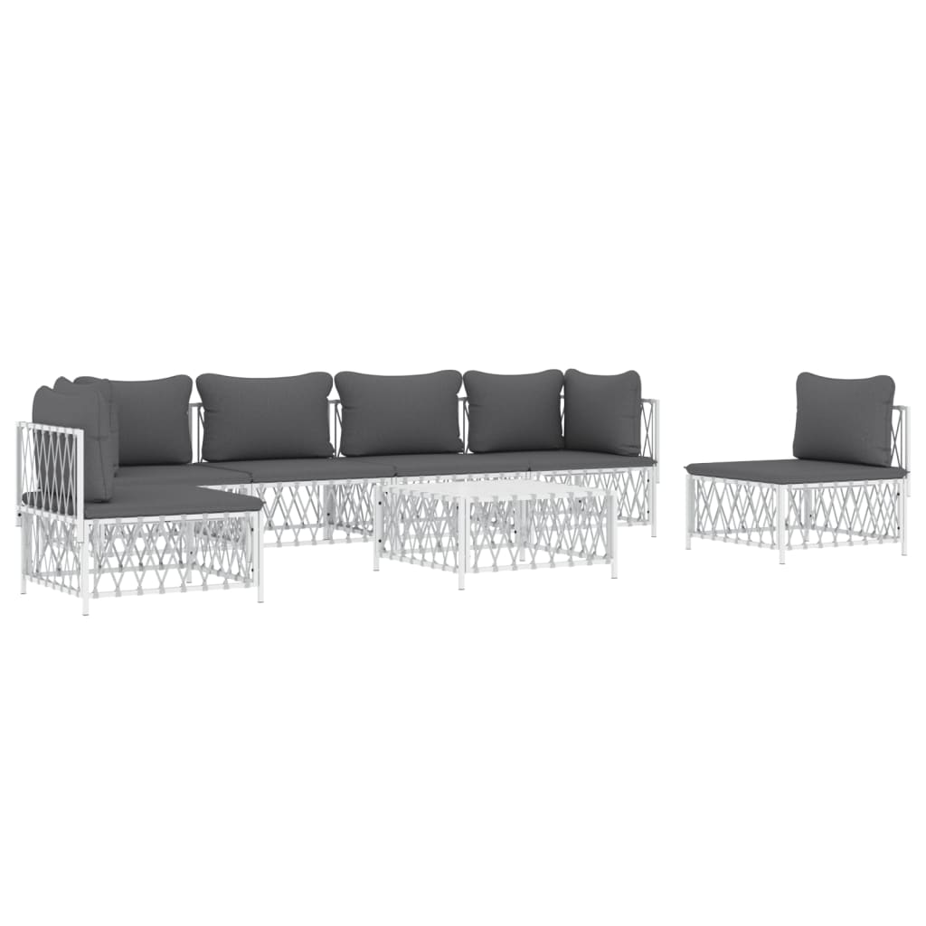 7 pcs conjunto lounge de jardim com almofadões aço branco