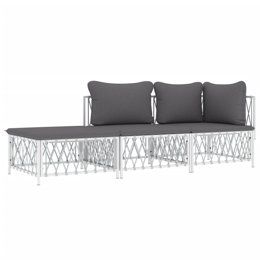 3 pcs conjunto lounge de jardim com almofadões aço branco