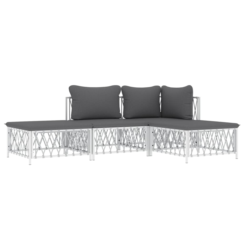 4 pcs conjunto lounge de jardim com almofadões aço branco